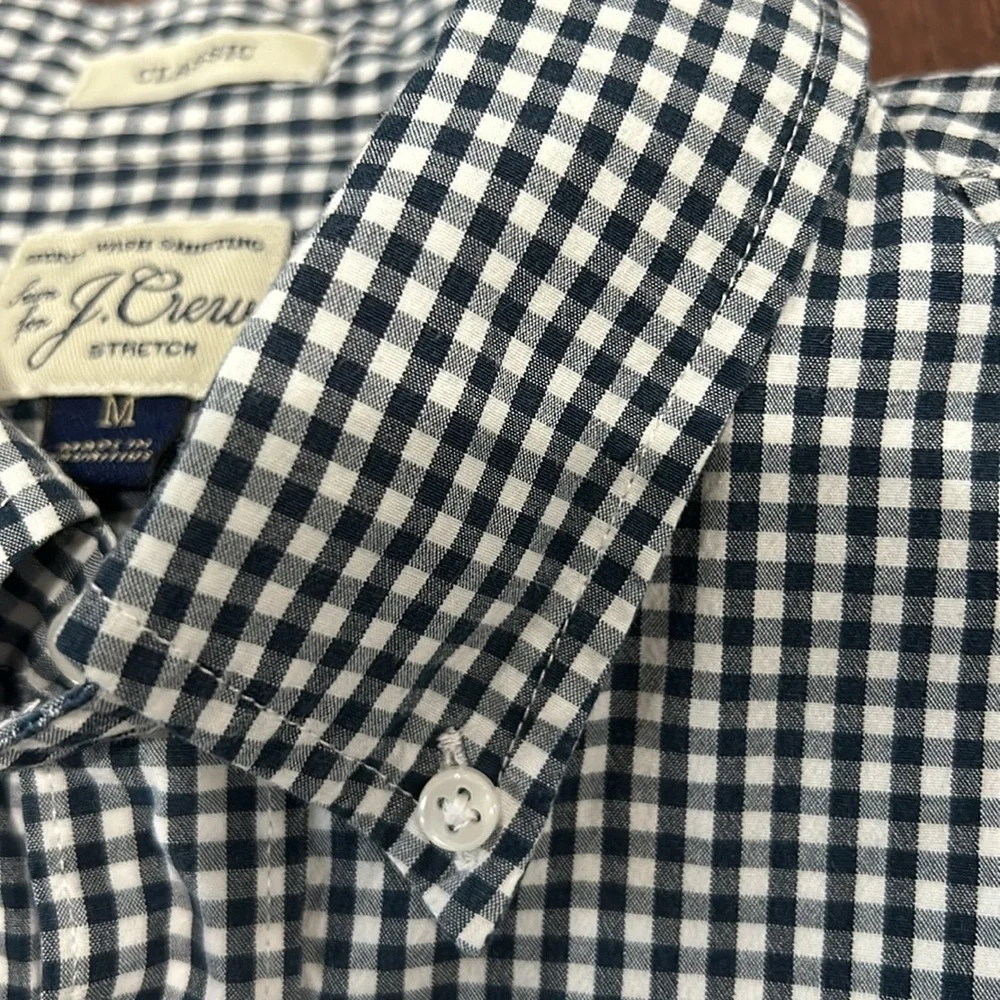 J. Crew Men’s Navy and White Gingham Button-Down Shirt